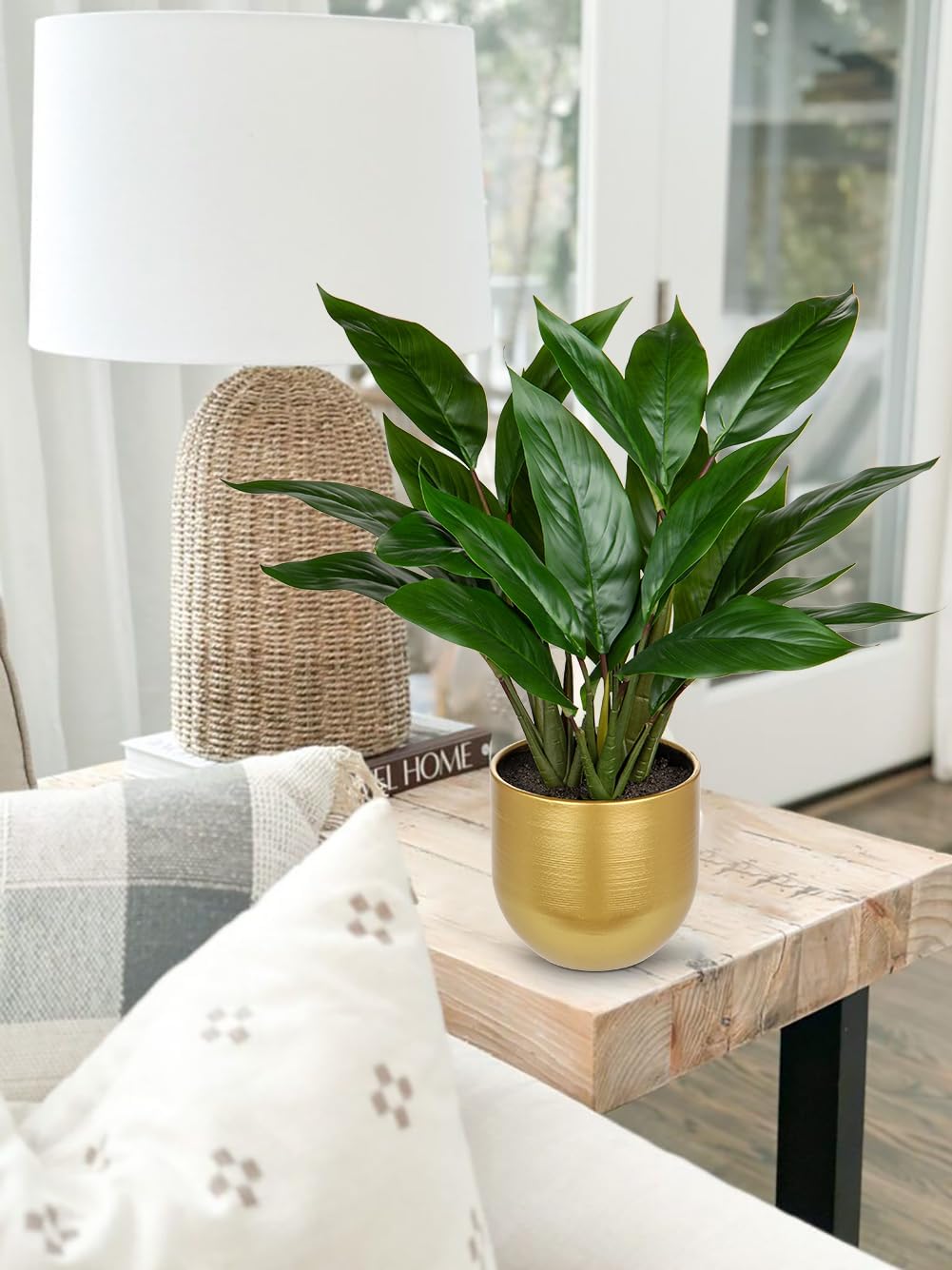 Briful Artificial Plant Like Real Artificial Plant Decorative Plant Calathea Bushy with 22 Leaves in Ceramic Pot Indoor Plant, Height 43 cm, Green – Bild 5