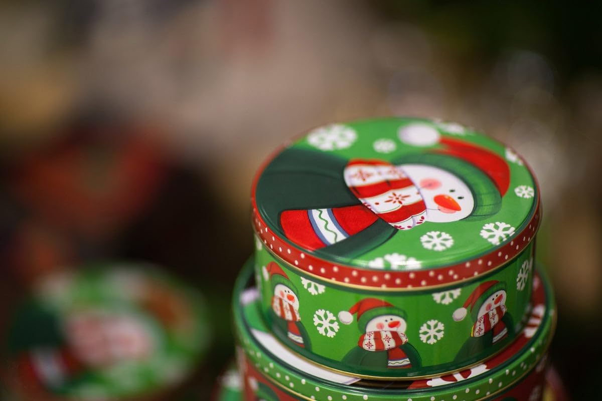 Christmas Biscuit Tins Set of 3 Festive Storage Biscuit Tins Pastry Tins Gift Boxes for Biscuits Sweets Pastry Sizes: 20 x 8 cm, 17 x 7 cm 13 x 5 cm – Bild 2