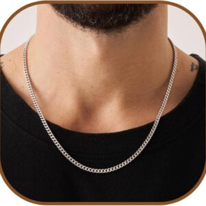 Esrael 3.5/5 mm Silver/Gold/Black Curb Chain Stainless Steel Necklace Men's Cuban Chain for Men and Boys Jewellery Gift for Men Women 18/20/22/24 Inches
