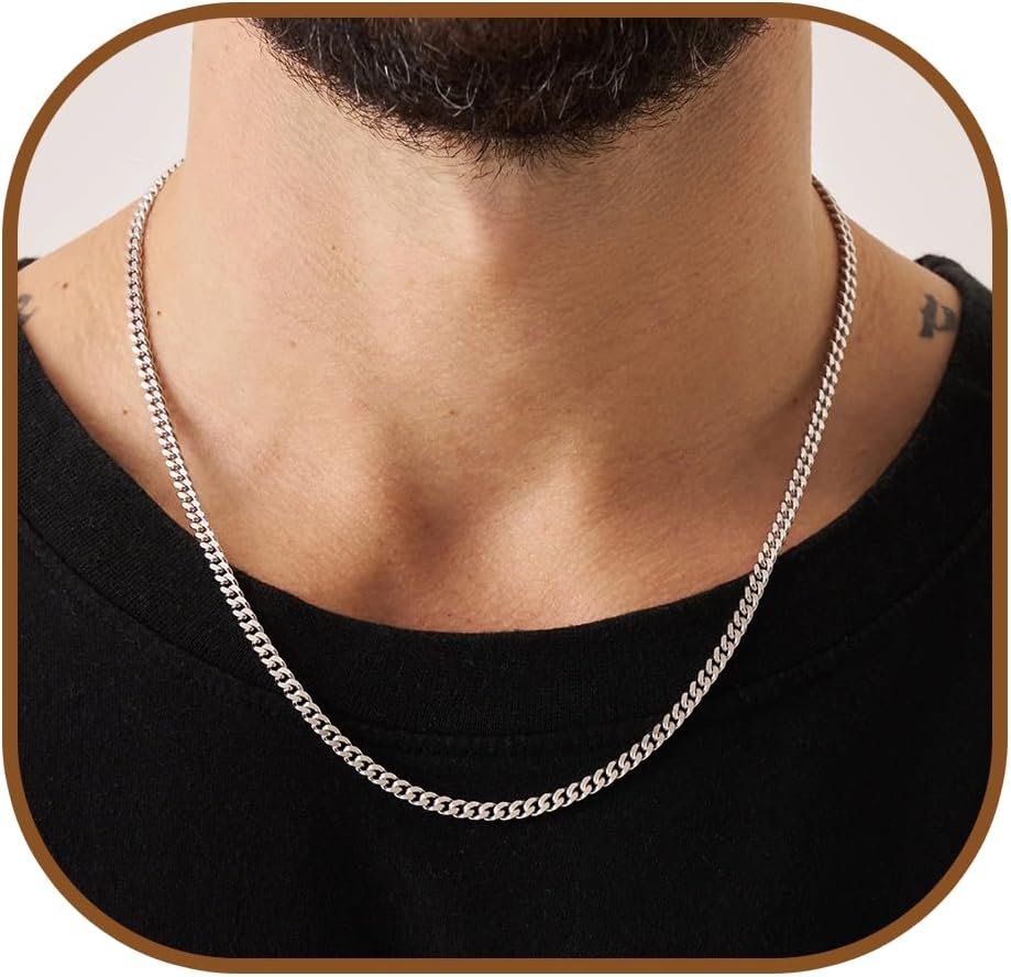 Esrael 3.5/5 mm Silver/Gold/Black Curb Chain Stainless Steel Necklace Men's Cuban Chain for Men and Boys Jewellery Gift for Men Women 18/20/22/24 Inches