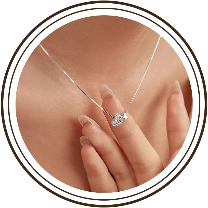 Silberkette Damen 925 mit Herzanhänger,Personalisierte Kette Halsreif Silber Anhänger in Blau,Wasserfester Herz Halsketten Boho Silberschmuck Jewelry Geschenk für Frauen Freundin