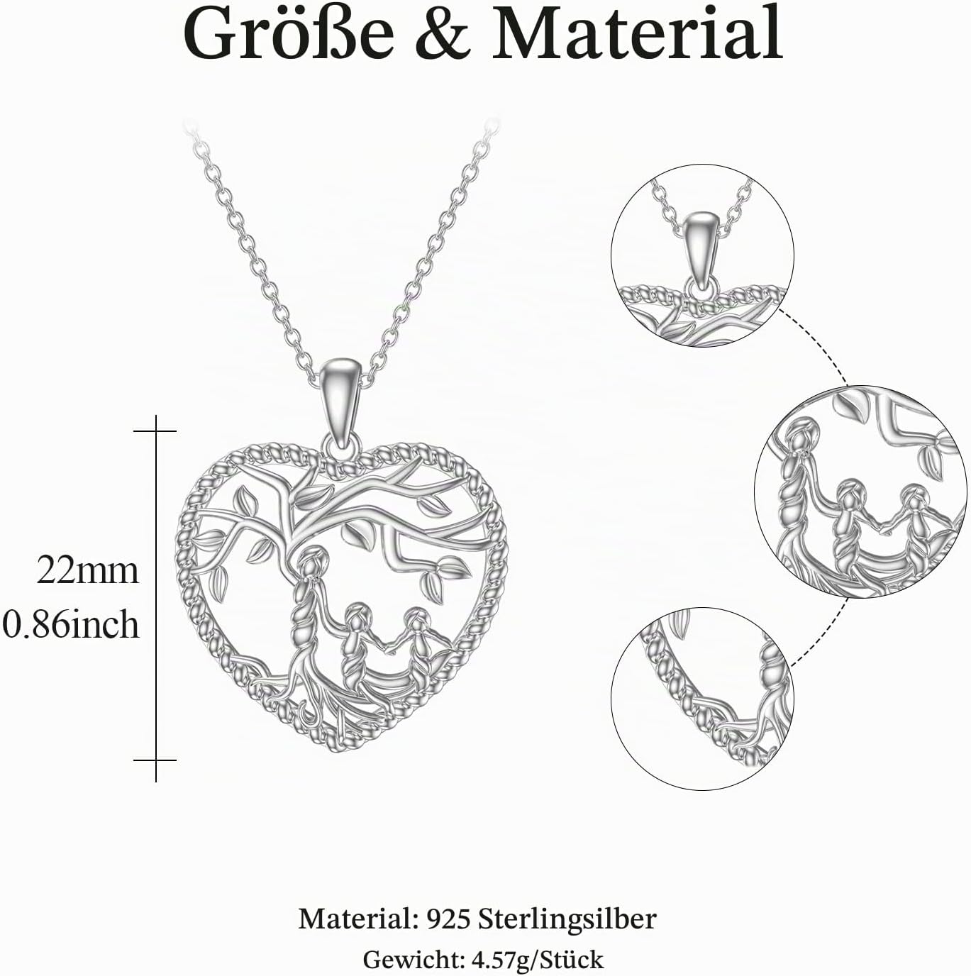 Women's Tree of Life Necklace 925 Sterling Silver Mother Children Daughter Son Tree of Life Family Heart Pendant Jewellery Gifts for Mum Girls – Bild 5