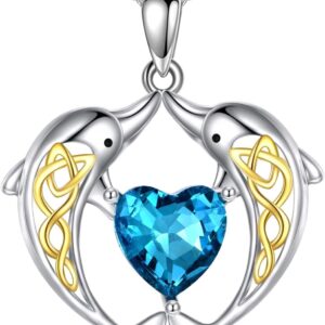 YAFEINI Celtic Dolphin Necklace for Women 925 Sterling Silver Dolphin Crystal Pendant Necklace Celtic Knot Jewellery Gifts for Her Mum Wife Friends for Women