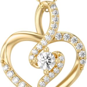 375/9K Real Gold Heart Necklace for Women, Yellow Gold 0.55 Carat (CTTW), Moissanite Infinity Heart Pendant Necklace, Anniversary Birthday Gift for Wife, Girlfriend