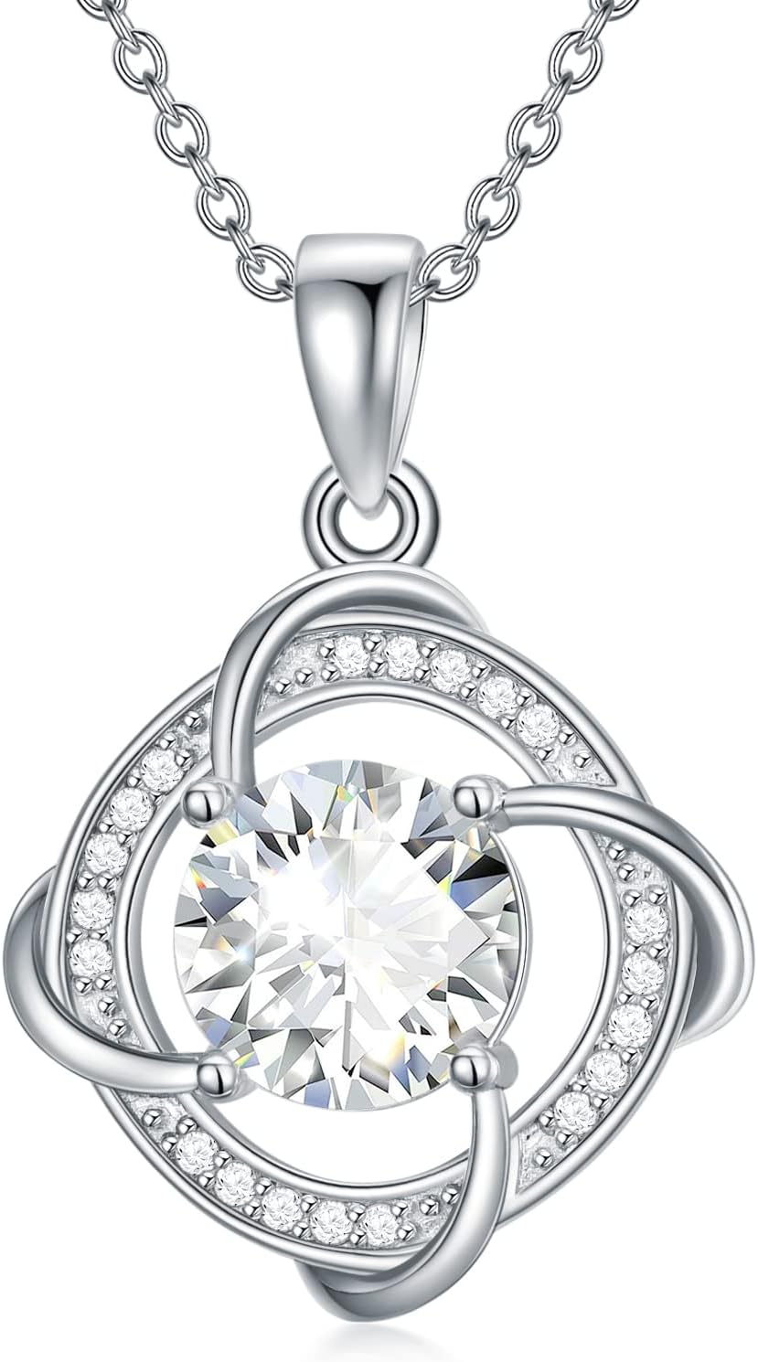 Infinity Necklace with Natural Diamond 925 Silver for Women Girls 1 Carat Moissanite Infinity Pendant Necklace Diamond Jewellery Gifts for Birthday Christmas 45 + 5 cm