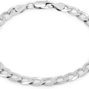 AKA Gioielli® – Men’s Bracelet Genuine 925 Silver Rhodium-Plated – 7.2 mm Flat Curb Chain – Length: 19 20 22 cm
