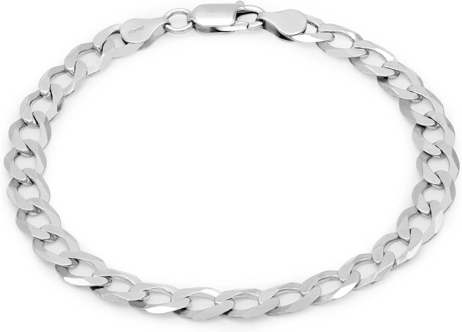 AKA Gioielli® - Men's Bracelet Genuine 925 Silver Rhodium-Plated - 7.2 mm Flat Curb Chain - Length: 19 20 22 cm