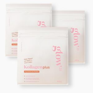 Glow25® Collagen Plus Powder [3 x 450g] – Collagen Hydrolysate with Vitamin C, Zinc and Biotin – Peptides Type 1 and 3 – Good Solubility – Neutral