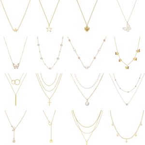 16 Piece Fashion Jewellery Set Piece Layering Chain Gold Jewellery Set Waterproof Gold Jewellery Women for Summer and Everyday Use Adjustable Necklace Gold & Choker