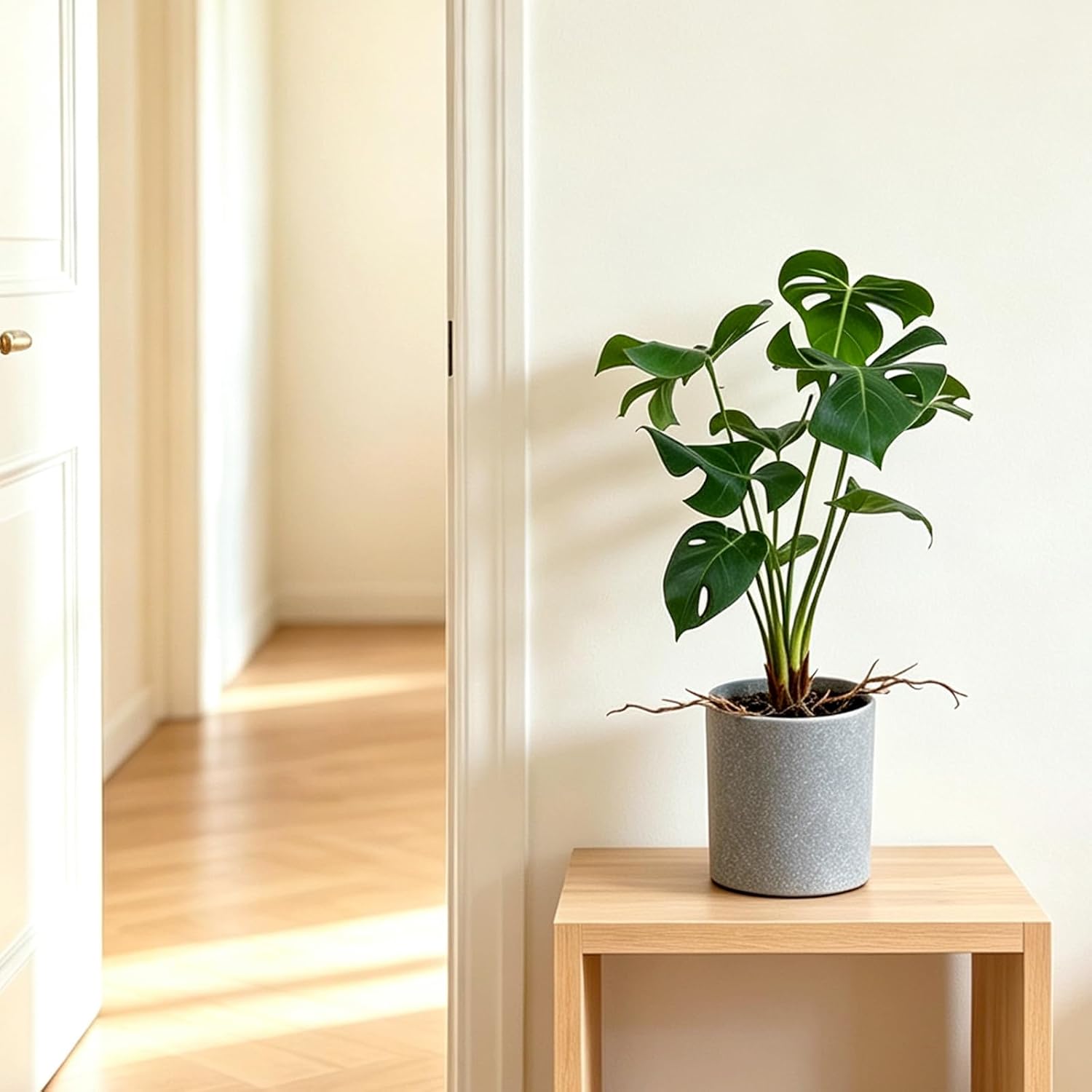 Artificial Monstera Plant 43 cm in Grey Pot 9 Leaves Realistic – Bild 3
