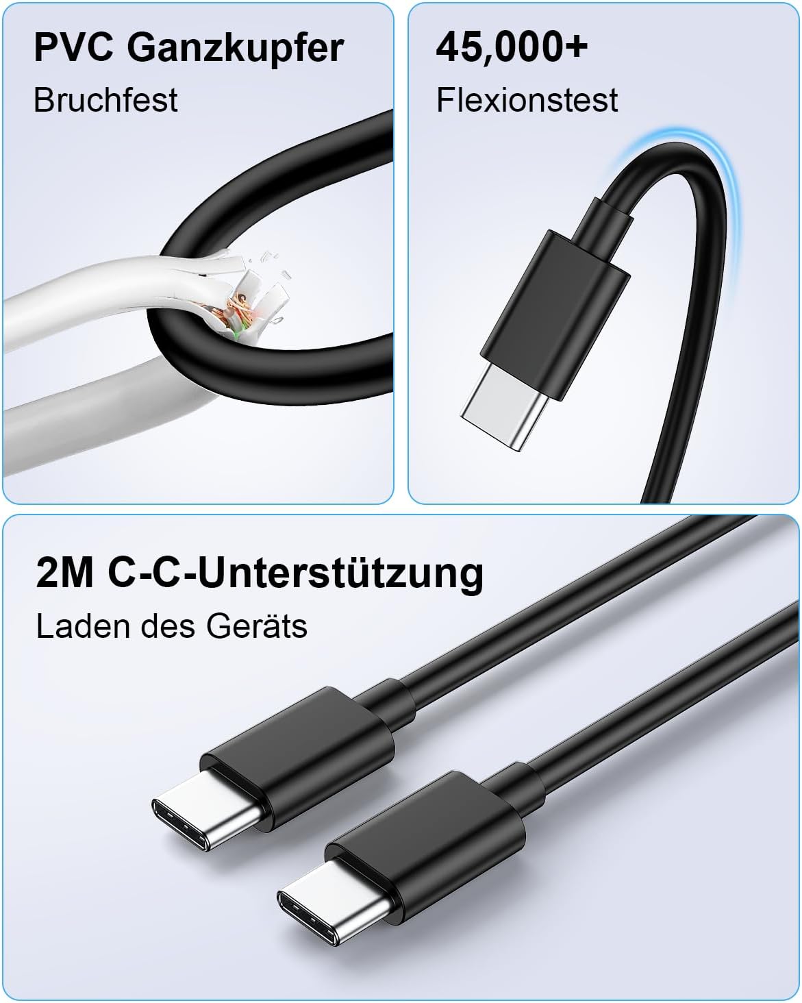 45 W USB C Charger for Samsung, 2 Pack Mobile Phone Quick Charger with 2 m Charging Cable, Type C Fast Charger for Samsung Galaxy S26 S25 S24 S23 Ultra 5G A56, iPhone 17 16 15.45 W Charger Super Fast – Bild 6