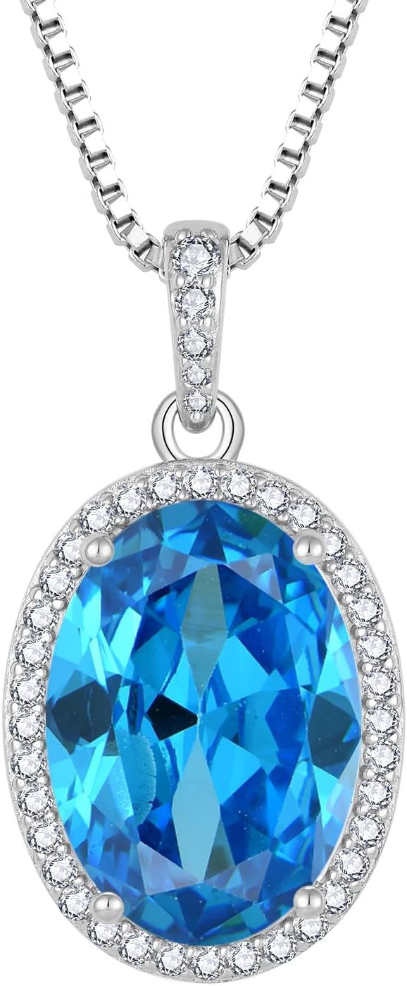 YL Birthstone Necklace 925 Sterling Silver Oval Pendant Chain Birthstone 5A Cubic Zirconia Jewellery Gifts for Women Mum