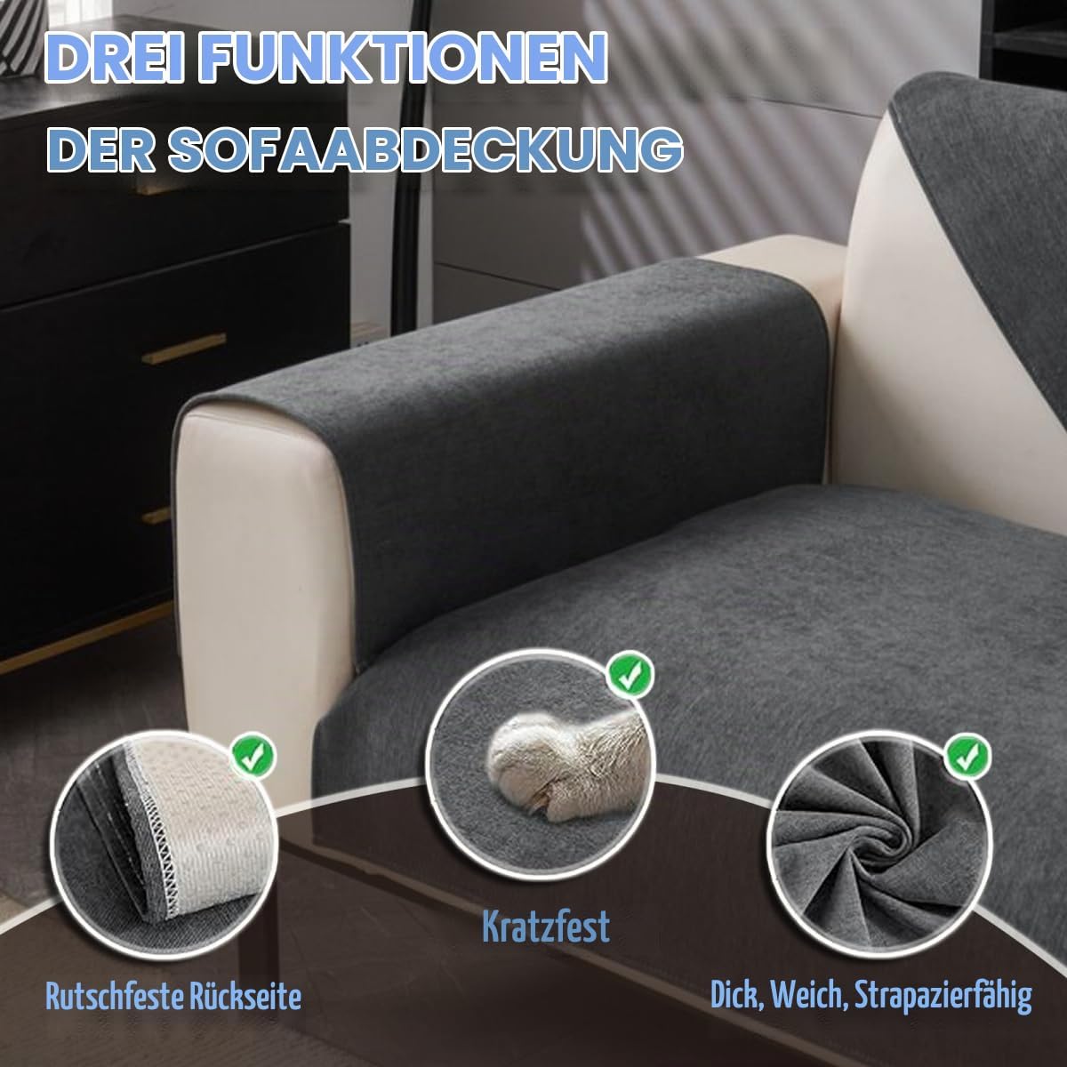 Sofa Cover, Chenille Sofa Cover, Sofa Throw, Sofa Blanket, Non-Slip Sofa Throw Blanket, Sofa Protection, Cat Dog, Sofa Protective Blanket, Sofa Covers for Seat, Dark Grey, 90 x 160 cm – Bild 6