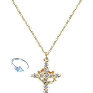 Twisted Cross Crown Necklace, White Gold Plated Cross Chain, Christian Necklaces with Faith Pendant, Cross Chain with Crown for Women and Girls