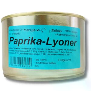 Paprika Lyoner Canned Sausage with Beef and Pork Sausage Canned Paprika Meat Sausage in a Tin by Butcher Shop Bühler (Medium, 300 g)