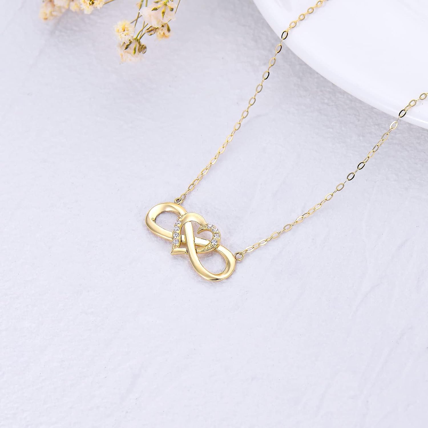 9K Gelbgold Halskette mit Herz Unendlichkeit Anhänger für Frauen, Echtes Gold Liebe Schmuck, Jubiläum Geburtstagsgeschenke für sie, Frau, Mutter, 18" – Bild 4