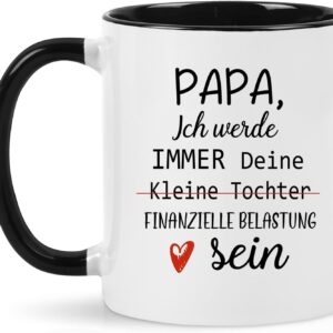 Joymaking Coffee Mug Gifts for Dad, Dad Mug with Saying Papa, Ich Werde Immer Deine Kleine Tochter Finanzielle Belastung Sein, Coffee Cup Dad Mug Gift for Father Father's Day Birthday