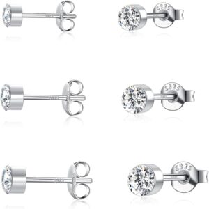 Silver Stud Earrings for Women, 925 Sterling Silver Stud Earring Set, Small Hypoallergenic Sleeper Studs, AAAAA Clean Cubic Zirconia Stud Earrings
