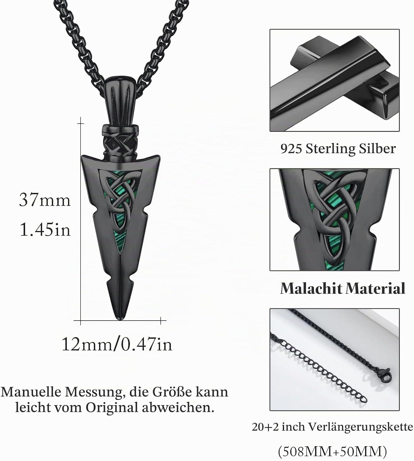 REDSUN Viking Arrow Thor's Hammer Chain 925 Sterling Silver ViKing Cross Hammer Cross Pendant Celtic Pendant Amulet Jewellery for Men Son Boys Women Men Unisex – Bild 6