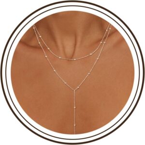Lange Y Kette mit Anhänger,Doppelkette Lang Halsreif Silberkette 925 Sterling Silber,Boho Layering Anhänger Halskette Damenkette Jewellery Boho Schmuck Ketten Geschenke für Damen Frauen