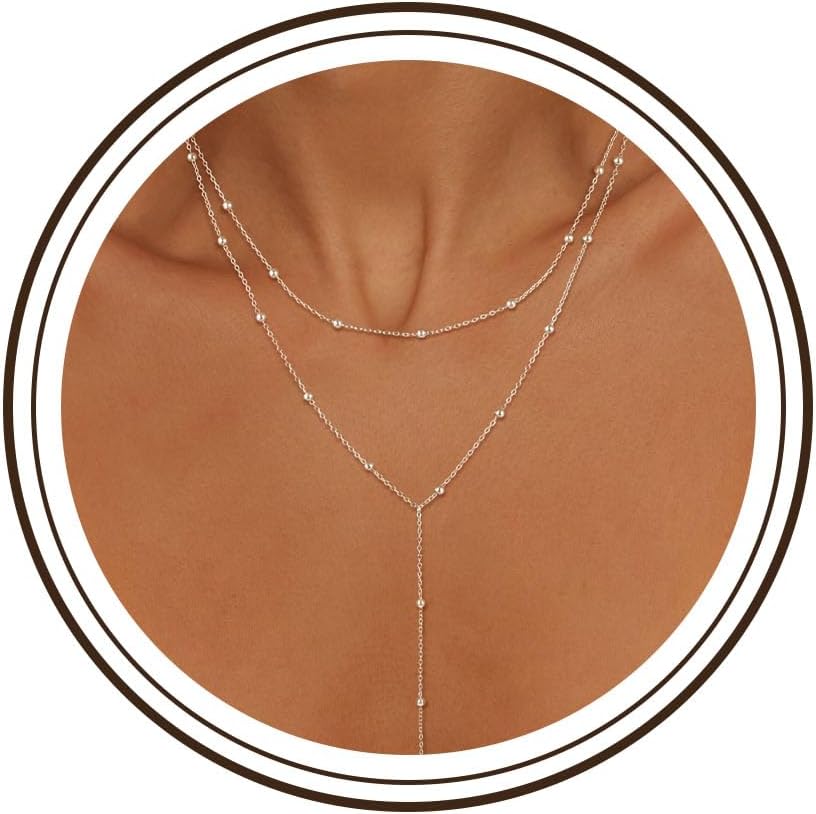 Lange Y Kette mit Anhänger,Doppelkette Lang Halsreif Silberkette 925 Sterling Silber,Boho Layering Anhänger Halskette Damenkette Jewellery Boho Schmuck Ketten Geschenke für Damen Frauen