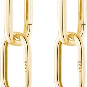 Reffeer Solid 925 Sterling Silver Link Chain Earrings Hoop Earrings for Women U Hoop Earrings Minimalist Huggie Drop Earrings