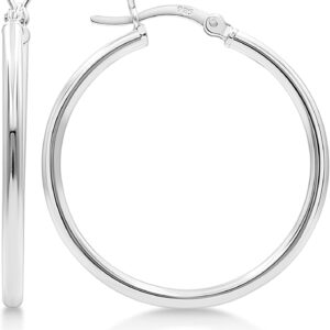 Kezef Women's 925 Sterling Silver Hoop Earrings, 2 mm Thin, Highly Polished, 10-50 mm, Classic Hoop Earrings for Women