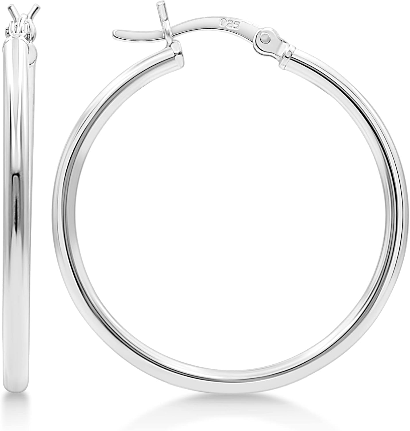 Kezef Women's 925 Sterling Silver Hoop Earrings, 2 mm Thin, Highly Polished, 10-50 mm, Classic Hoop Earrings for Women