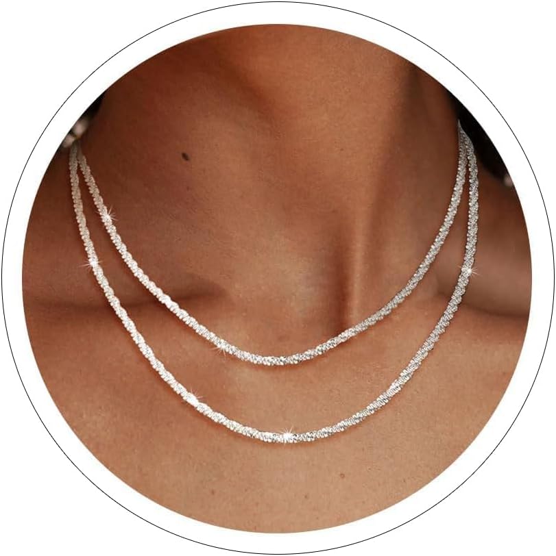 Maynor Women's 925 Silver Necklace without Pendant Sterling Silver for Stackable Hanging Pendant Chain Women Jewellery 38 cm / 42 cm Pack of 2