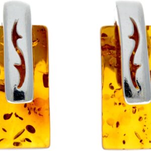 Baltic Cognac Amber Sterling Silver Small Rectangle Stone Amber Stud Earrings