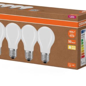 Osram Highly Efficient LED Bulbs with Energy Efficiency Class A, Value Pack of 5 Bulbs, Replaces Conventional 60 W Bulbs, Warm White (2700 K), E27, Matte Glass