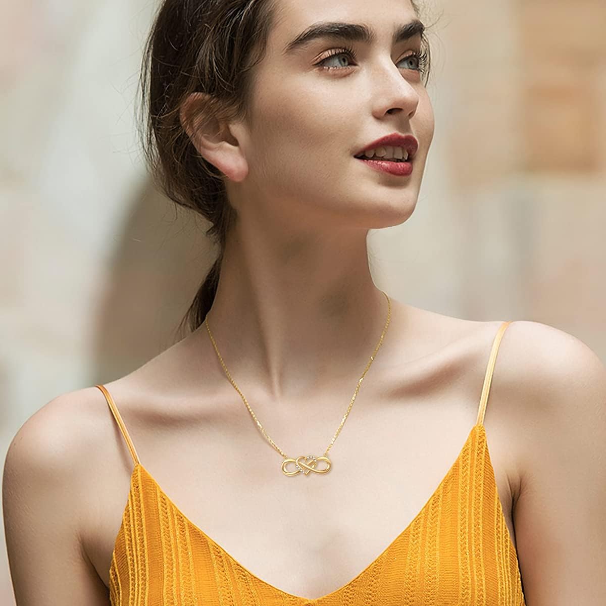 9K Gelbgold Halskette mit Herz Unendlichkeit Anhänger für Frauen, Echtes Gold Liebe Schmuck, Jubiläum Geburtstagsgeschenke für sie, Frau, Mutter, 18" – Bild 2