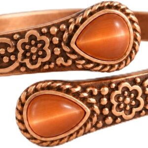 JEROOT Women's Pure Copper Magnetic Bracelet with 6 Powerful Magnets Vintage Flower Copper Bracelet with 2 Cat's Eye