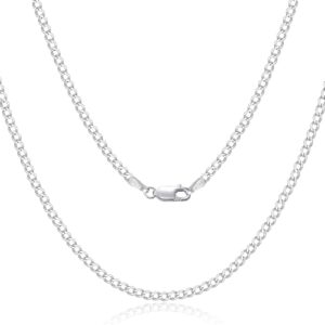 925 Sterling Silver Curb Chain Real Silver Chain for Men Women 2/3/4mm Wide Thin Super Flat Multi-Row Chain High Quality Classic Necklaces for Everyday Use 45-65cm