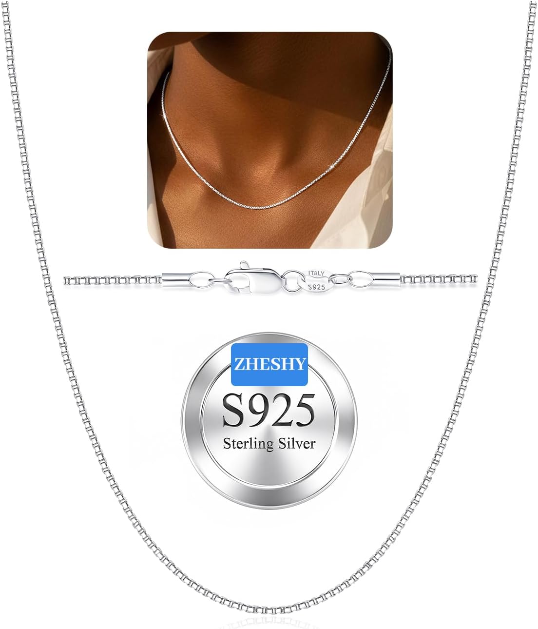 ZHESHY Women's 925 Silver Chain, 925 Sterling Silver Pendant, Fine Necklace, Width 0.8/1/1.3 mm, Waterproof, Antioxidation, Silver Jewellery, Gifts for Women, Girls, Length: 40 cm - 55 cm