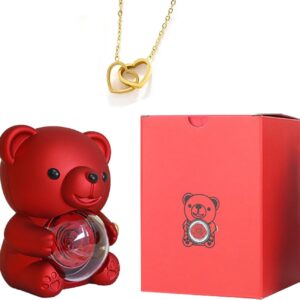 Bear with Eternal Rose and Jewellery Box – Romantic Gift with Necklace for Women – Gift Idea Valentine’s Day, Mother’s Day, Birthday and Wedding