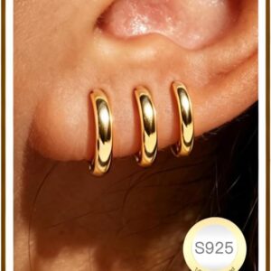 SMILYA 3 Pairs of Earrings Gold for Women Gold Earring Stacks Gold Hoops Earrings Hoop Earrings Set Jewellery Gifts