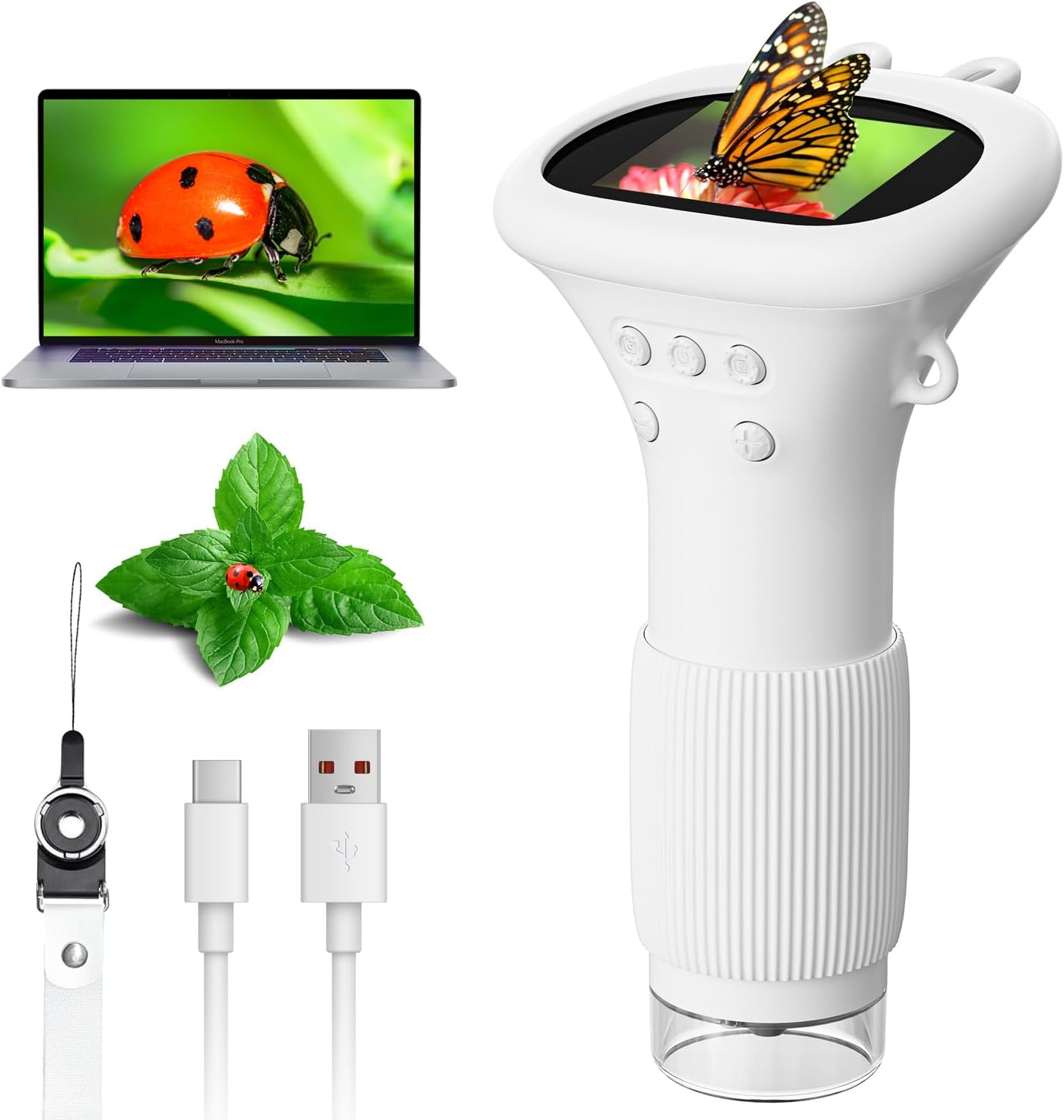 Microscope for Children, Ahalfcit Digital Microscope with 2 Inch Screen - 1000X Zoom Portable Microscope, Scientific Educational Toy Gift for 3-12 Years Old Children White