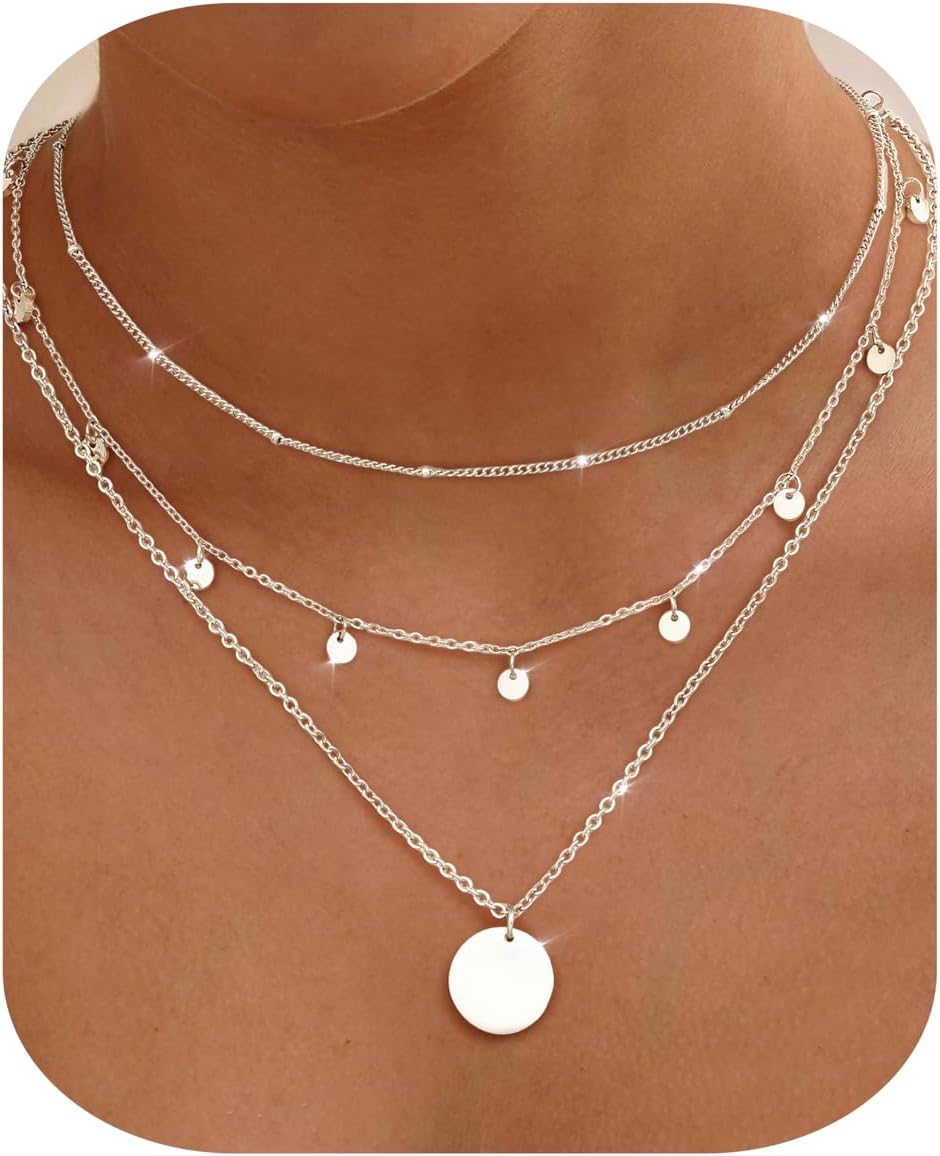 Chriscoco Women's Layering Necklace Gold / Silver 14 K Gold-Plated Stainless Steel Chain with Coin / Heart Pendant Waterproof Adjustable Gold Chain Silver Chain Pack of 3