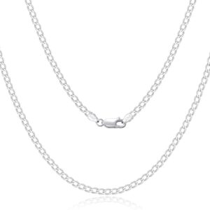 925 Sterling Silver Curb Chain Real Silver Chain for Men Women 2/3/4mm Wide Thin Super Flat Multi-Row Chain High Quality Classic Necklaces for Everyday Use 45-65cm