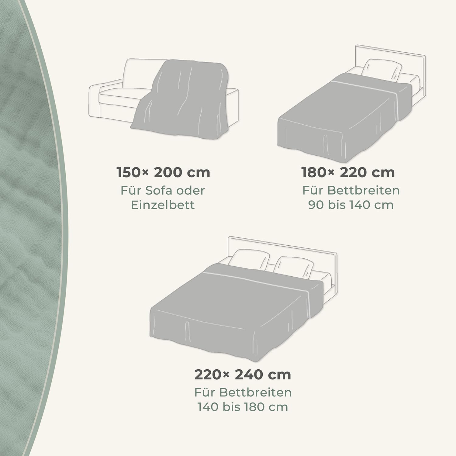 LAYNENBURG Premium Muslin Bedspread 150 x 200 cm - 100% Cotton - Extra Soft, Lightweight Summer Blanket as Cuddly Blanket, Bed Throw, Cotton Blanket, Couch Throw - Warm Sofa Blanket (Grey) – Bild 3