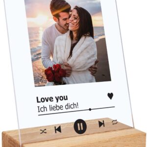 GRAVURZEILE Song Cover Glass Photo with Picture + Title and Music Album – Valentine’s Day Gift for Him and Her – Gift for Women and Men – Customisable