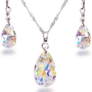 Schöner-SD 925 silver jewellery set earrings and necklace with crystal drops