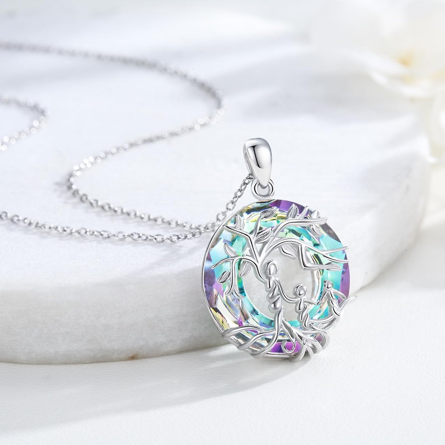 Women's Tree of Life Necklace 925 Sterling Silver Mother Children Daughter Son Tree of Life Family Heart Pendant Jewellery Gifts for Mum Girls – Bild 4