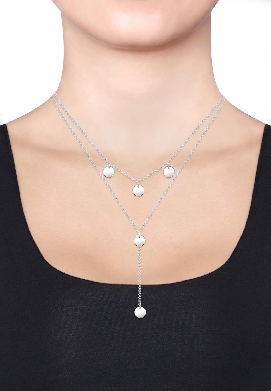 Elli Women's Y-Chain Geo Layer Circle Plate Necklace 925 Sterling Silver – Bild 5