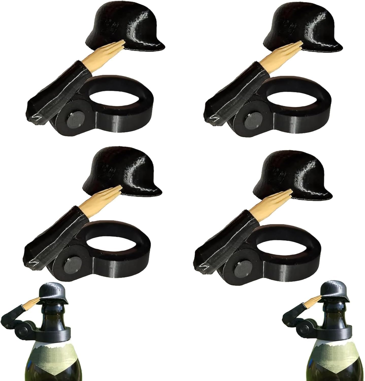 Soldier Salut Beer Bottles Helmet Soldier Greeting Beer Bottle Helmet Soldiers Salut Beer Bottle Stoppers for Beer Bottles Soldier Greeting Beer Helmet (Black-4 Pack)