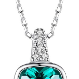 Women’s 925 Sterling Silver Birthstone Pendant Solitaire Necklace Emerald Gift for Women Christmas Valentine’s Day Mother’s Day, Silver, Emerald Cubic Zirconia