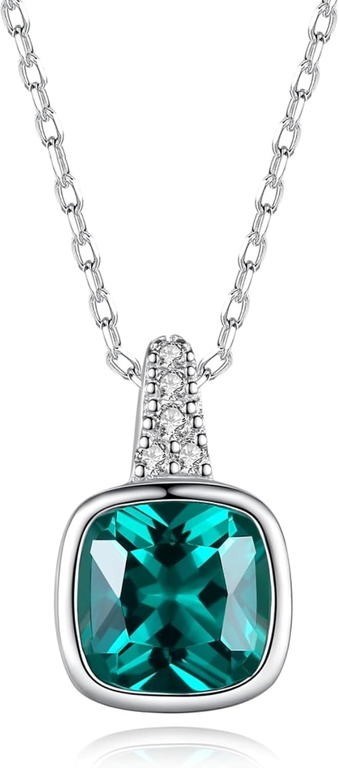 Women's 925 Sterling Silver Birthstone Pendant Solitaire Necklace Emerald Gift for Women Christmas Valentine's Day Mother's Day, Silver, Emerald Cubic Zirconia
