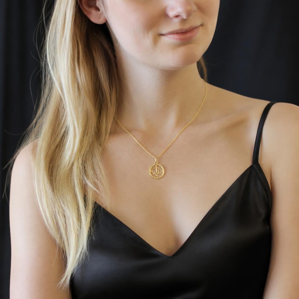 CLEVER SCHMUCK Faith Love Hope Necklace Gold Diameter 14 mm Diamond-Coated + Curb Chain 45 cm 925 Sterling Silver Gold-Plated in Luxury Case – Bild 4