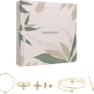 Heideman Summerbox Florence Set of 5 Women's Flower Cubic Zirconia Necklace Bracelet Upper Bangle Ring Earrings Stainless Steel
